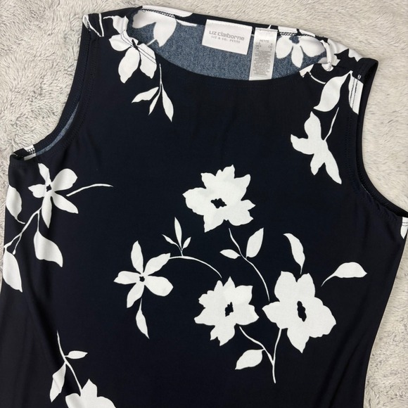 Liz Claiborne Floral Maxi Dress Sleeveless Casual Black White Petite S SP Summer - Picture 1 of 9